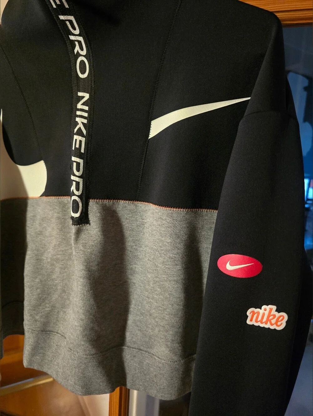 Nike Black & Gray Cropped Sweatshirt with White Swoosh
